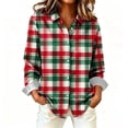 thumbnail image 2 of Trikvn Christmas Plaid Blouses for Women Classic Green Red Flannel Button up Shirt Lapel Collar Colorblock Buffalo Plaids Shacket Daily Chic S-3XL, 2 of 6