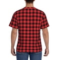 thumbnail image 3 of Bixox Men's Buffalo Plaid Red Black Printed Short Sleeve Skinny Athletic T-Shirt, 3 of 6