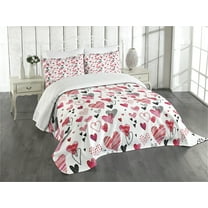 Ambesonne Valentines Quilted Bedspread Set 3 Pcs, Doodle Heart Designs, King Size, Black Red Pink