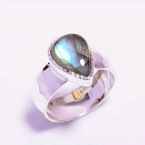 Natural Labradorite Ring, 925 Silver Ring, Band Ring, Statement Ring, Thumb Ring, Blue Fire Gemstone Ring, Pear Cut Stone Ring, Women Ring**