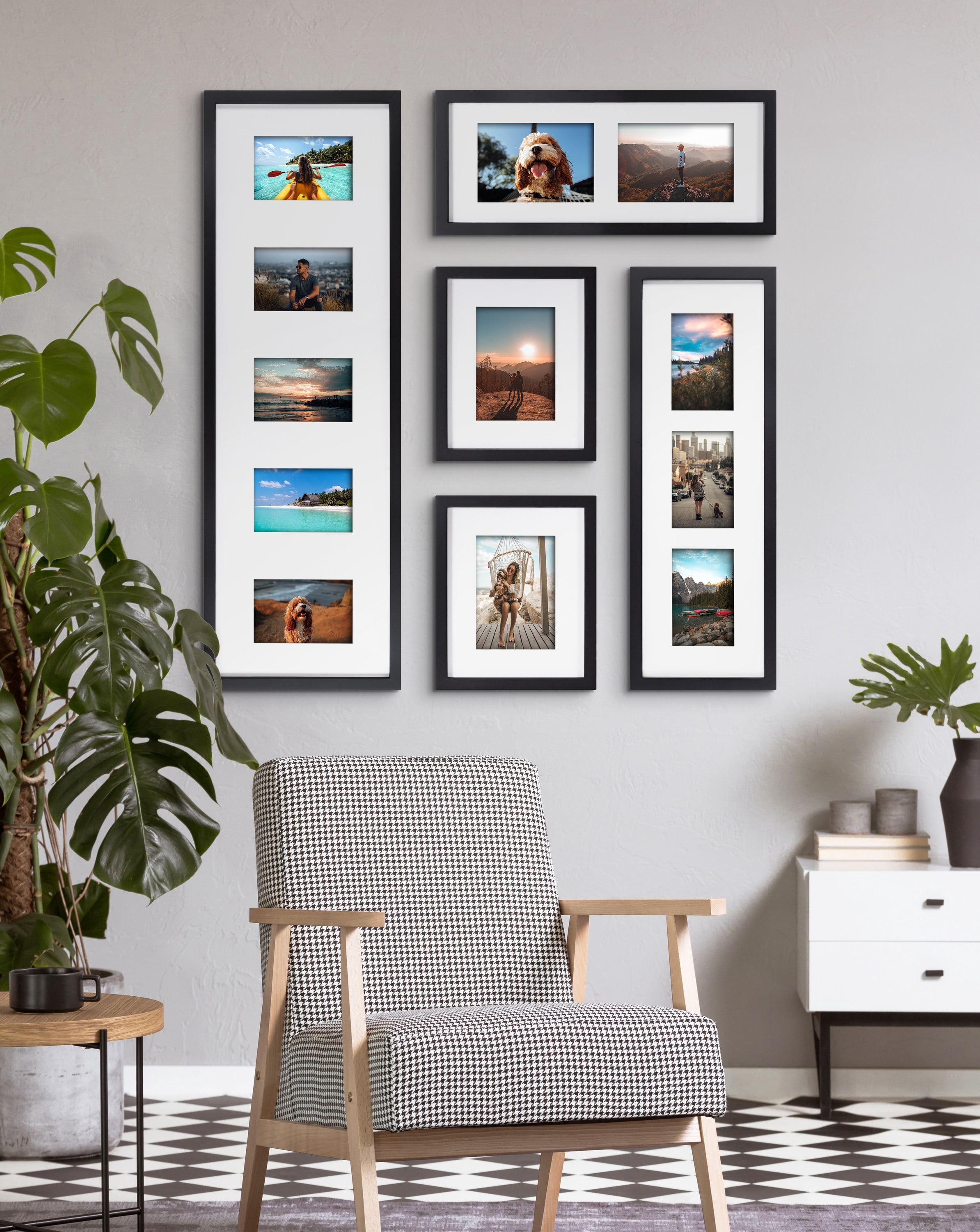 Kate and Laurel Gallery Modern Photo Collage Frame Set, Set of 5, Black, Transitional Picture Frame Collage Collection for Wall