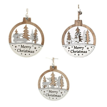 

3PCS Xmas Party Scene Layout Pendant Wooden Xmas Style Pendant Xmas Tree Pendant