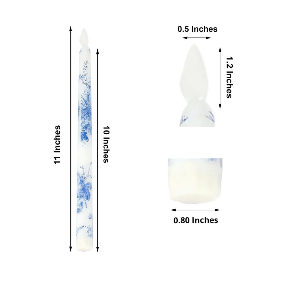 6 White Blue 11" tall French Toile Design Flameless LED Taper Candles Centerpieces