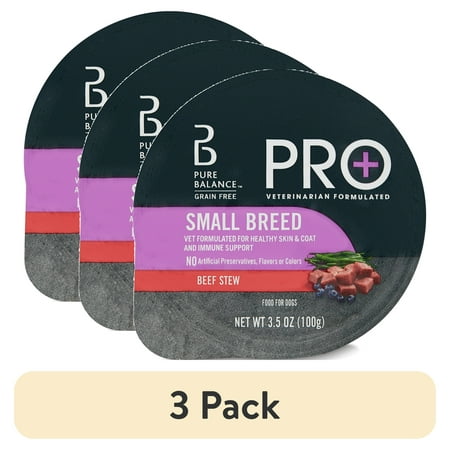 (3 pack) Pure Balance Pro+ Small Breed Beef Stew Wet Dog Food, 3.5 oz Cup