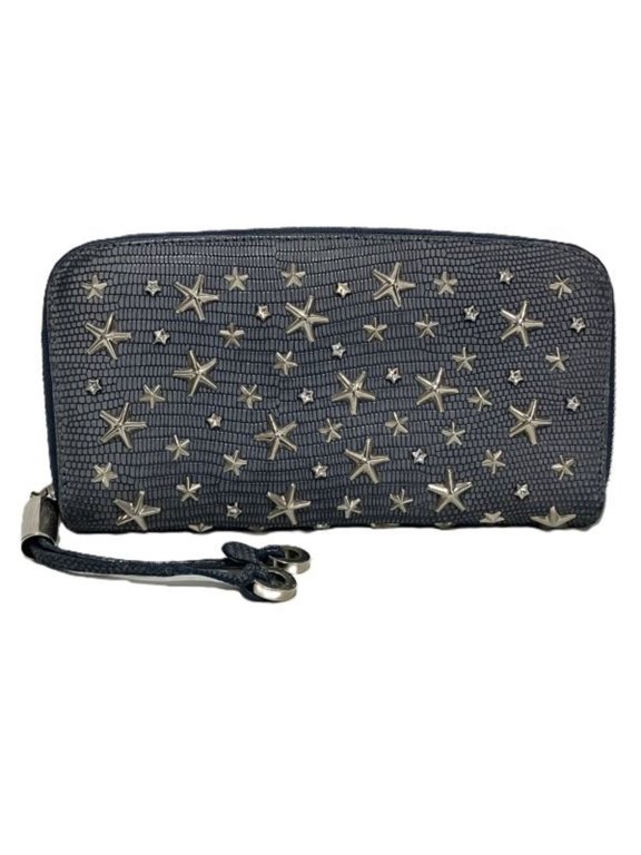 Pre-Owned Jimmy Choo embossed lizard leather, star stud, round zipper long wallet for women