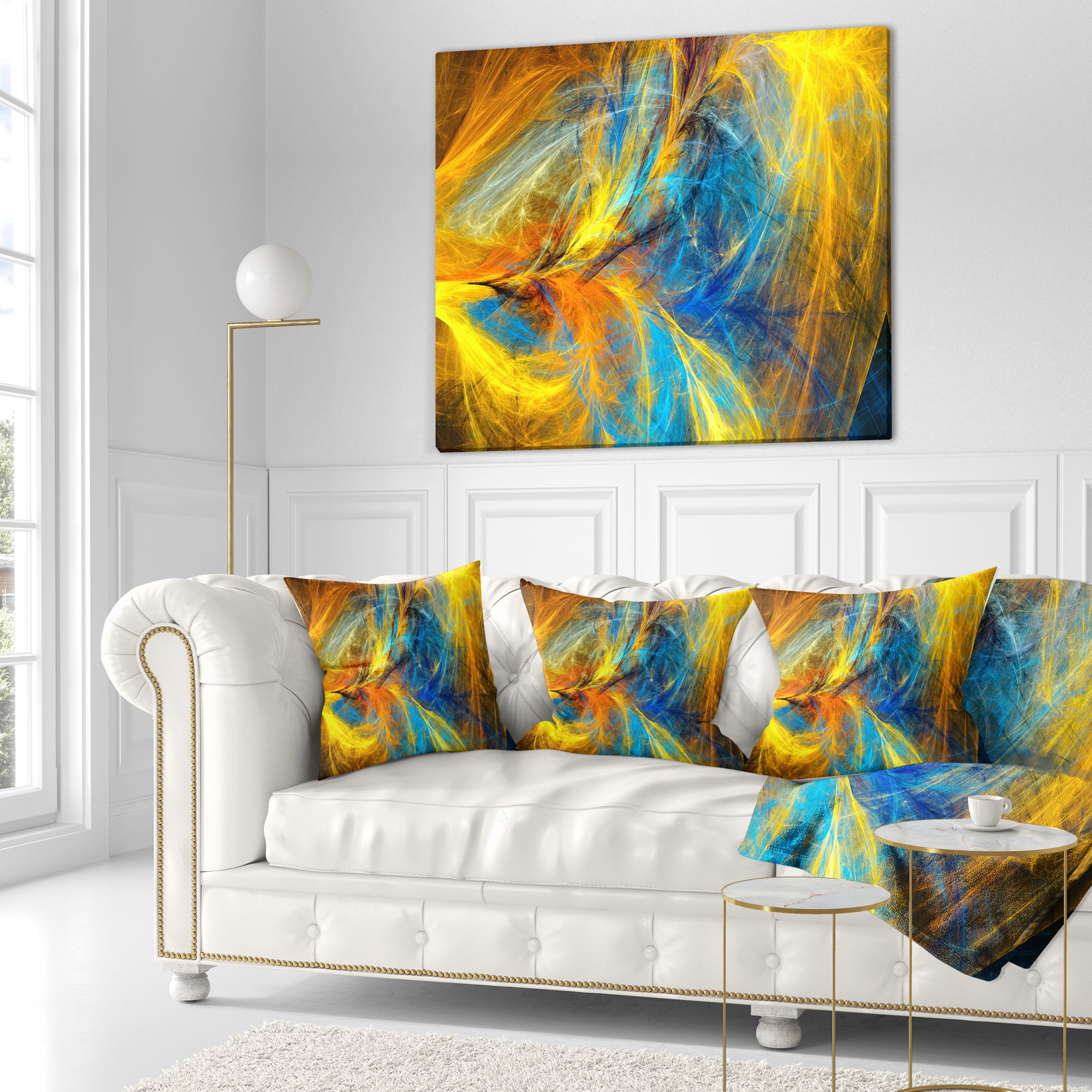 Designart Gold and Blue Psychedelic Pattern - Abstract Throw Pillow - 18x18