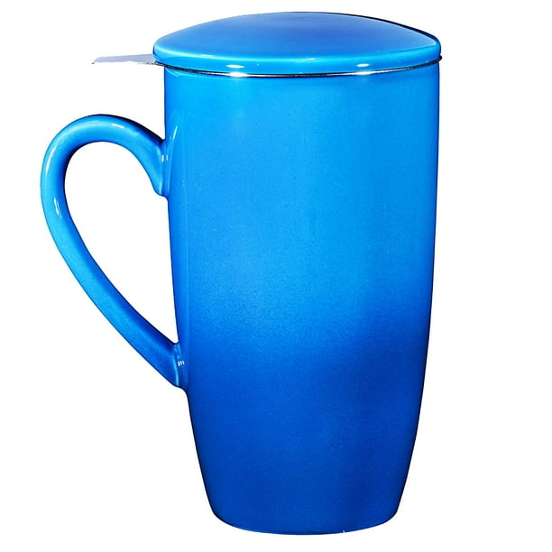 Bruntmor Ceramic Tea Infuser Mug With Stainless Steel And Removable Lid Microwave Oven Dishwasher Safe Great For Use Loose Leaves Sachets 16 Oz Grant Blue Bruntmor Ceramic Tea Infuser Mug With
