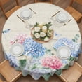 thumbnail image 2 of Blue Pink Hydrangea Round Tablecloth 54 inches Watercolor Spring Floral Green Leaf Newspaper Texture Waterproof Oil-Proof Table Cloth Round Table Cover for Holiday Party Picnic Dinner Decor, 2 of 9
