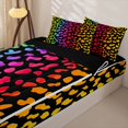 thumbnail image 3 of Manfei Ink Rainbow Zipper Twin Comforter Sets with Fitted Sheet and 2 Pillowcases, Neon Leopard Print Zipper Bedding Set, Black Pink Orange, Black Reversible, 4 Pieces, 3 of 7