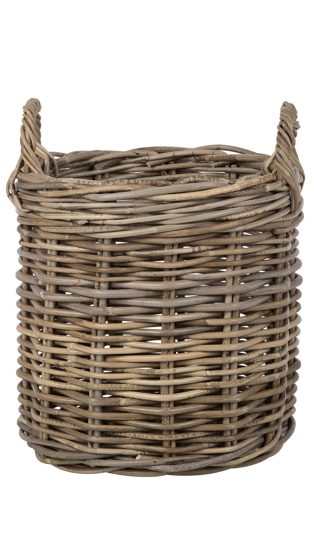 Kouboo Rattan Round Basket &, Nursery, Handwoven With Handles, Organizer, Indoor & Outdoor Planter Basket, Gray