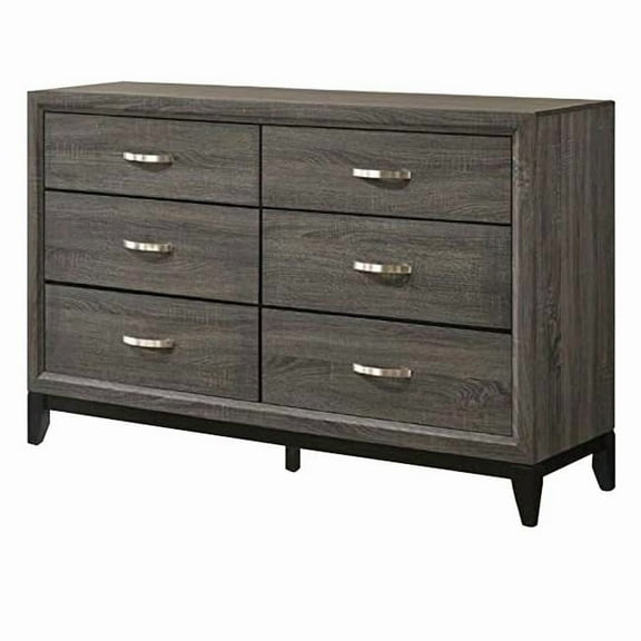 58 in. Mazie Modern 6 Drawer Dresser with Mirror & Wood Frame, Gray
