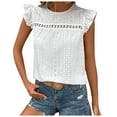 thumbnail image 2 of Lixiuxyad Womens Lace Short Sleeve Blouses V Neck T Shirt Dressy Casual Tops Womens Summer T Shirts,White S, 2 of 7