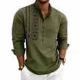 thumbnail image 2 of GrmtClth Men's Cotton Linen Shirts Long Sleeve Button Down Shirt Band Collar Beach Shirts Army Green 2XL, 2 of 4