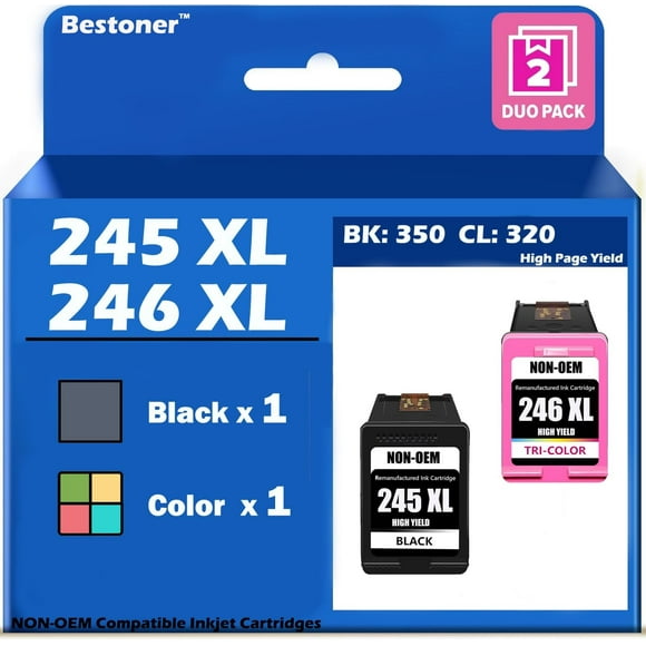 TRAHOO-™ Remanufactured Ink Cartridge Replacement for Canon 245 246 PG-245XL CL-246XL Ink High Yield- Canon Pixma TS3120 MG2520 MX492 TR4520 TS202 MG2525 MG3022 MG2522 MG2922 MG2420 (lblack&1Color)