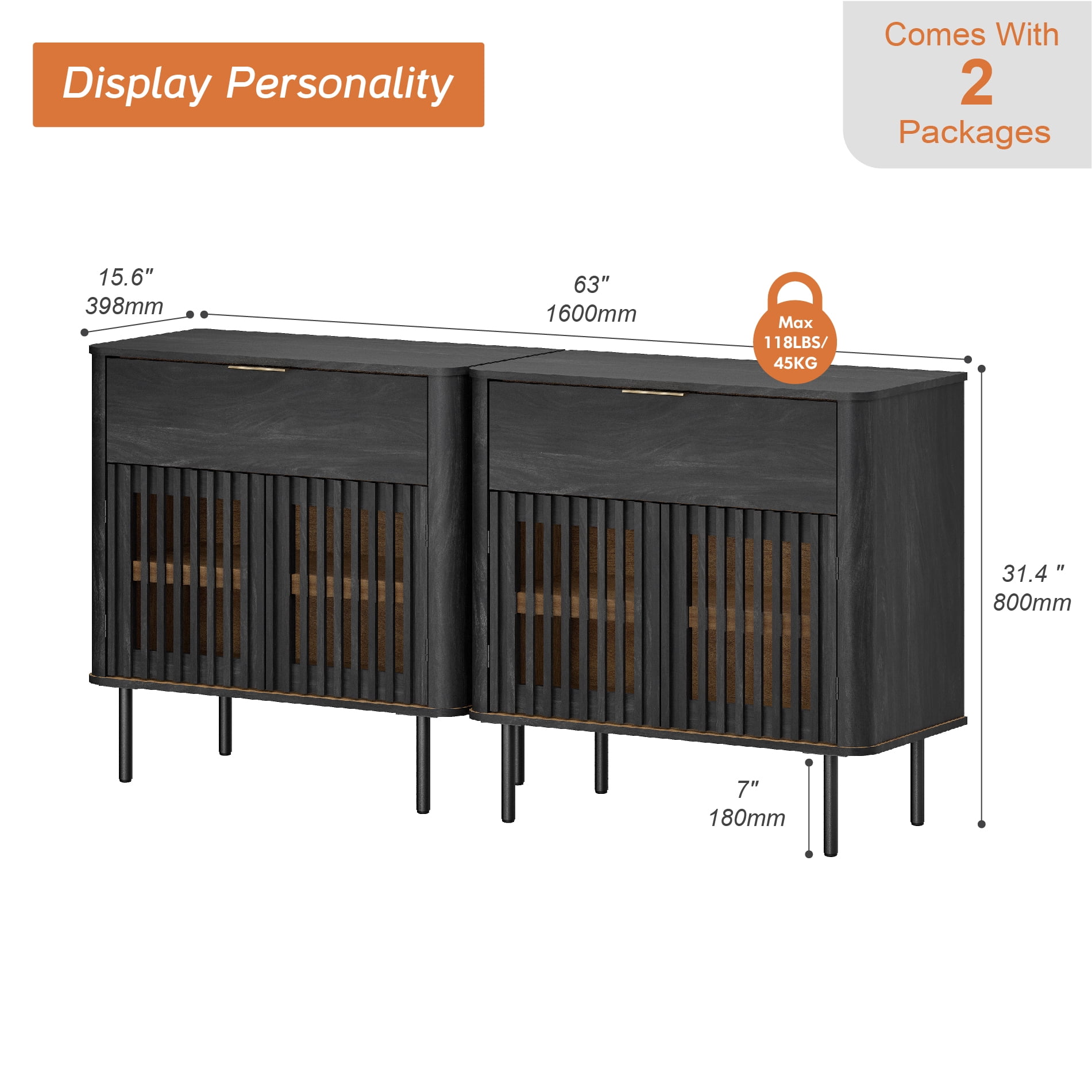 63" Sideboard Buffet Cabinet with Storage - Mid Century Modern Accent Coffee Bar for Dinning Room, Living Room, Entryway, Black