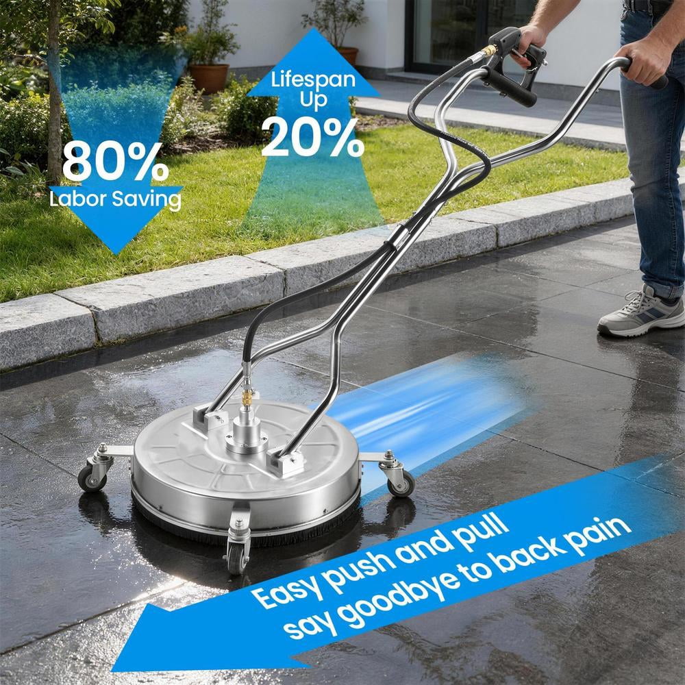 24" Pressure Washer Surfaces Cleaner, Stainless Steel Power Wash Surfaces Washer with Handle & 4 Wheels, 4500 PSI Pressure Washer Scrubber for Cleaning Concrete, Cement, Patios and Driveways