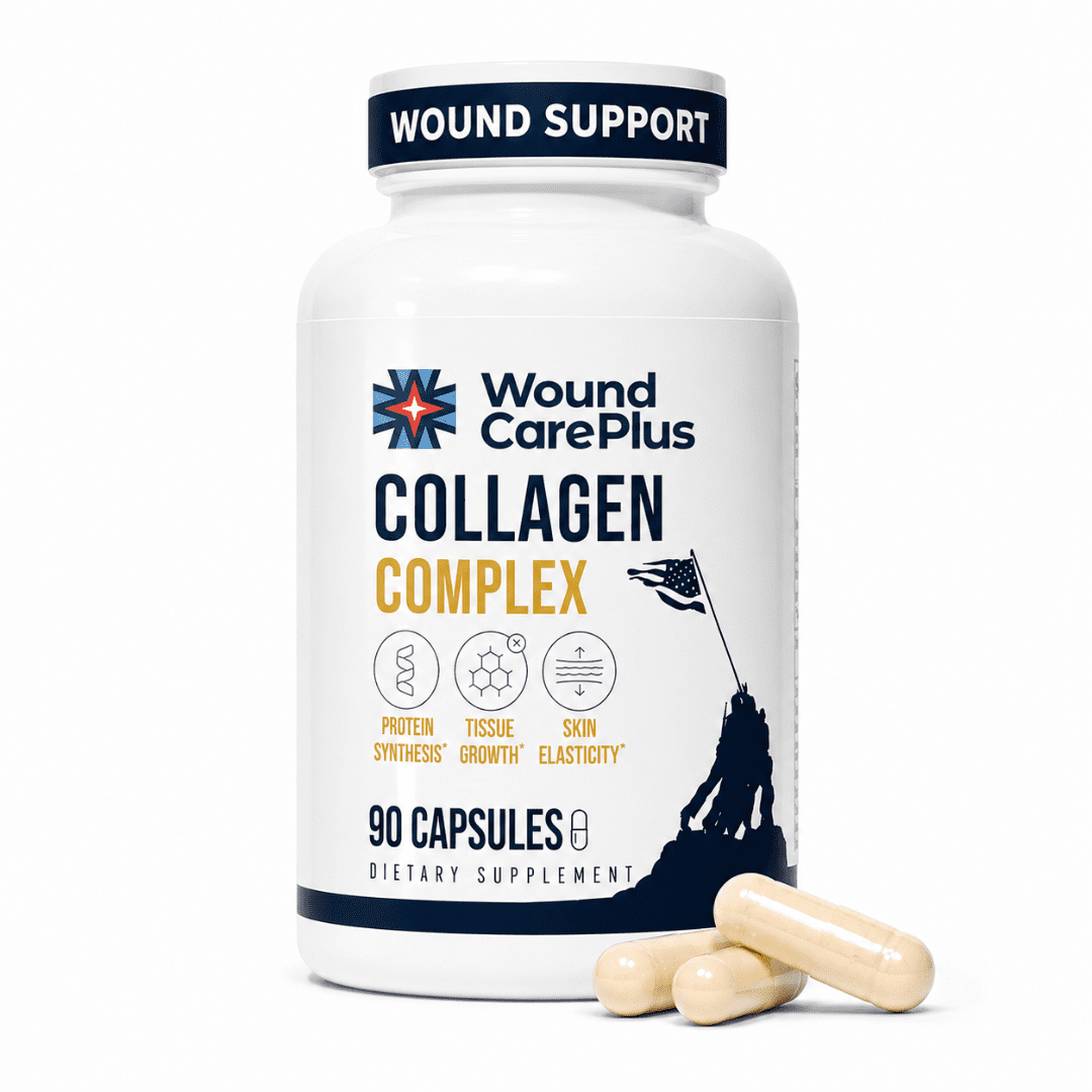 Wound Care Plus Collagen Complex Supplement – Multi-Source Collagen Peptides (Bovine, Marine, Chicken, Eggshell) – Supports Skin & Tissue Health – 90 Capsules – Gluten-Free, Non-GMO, Keto Friendly