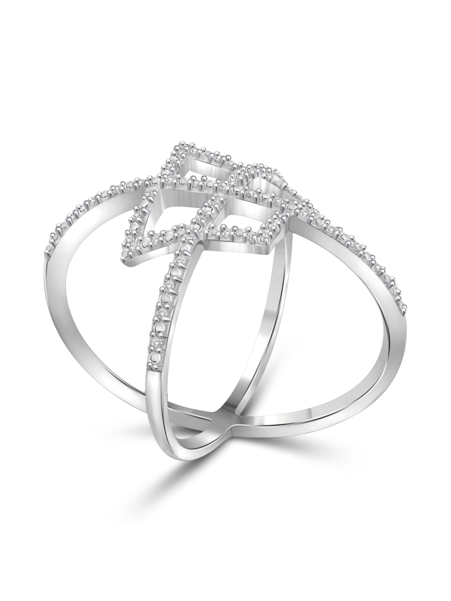 JewelersClub Sterling Silver Criss Cross Ring – 0.15 Carat White Diamond Ring with .925 Sterling Silver X Ring – Real Diamond Criscross Ring with Hypoallergenic Sterling Silver Ring Band