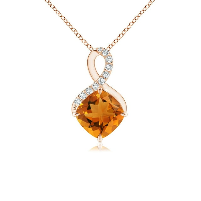 Angara Natural Citrine Necklace - Claw-Set Citrine Infinity Pendant with Diamonds in 14K Rose Gold for Women