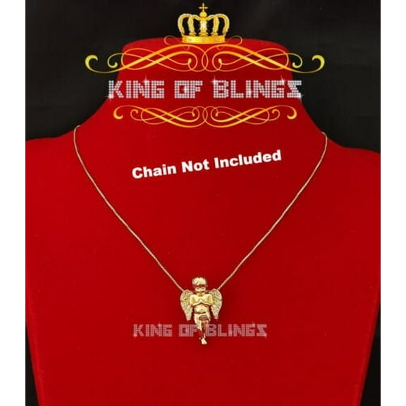 King of Bling's Special Yellow Sterling Silver Praying Angel Shape Pendant with Cubic Zirconia