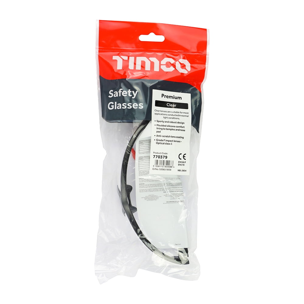 Timco - Premium Safety Glasses - Clear (Size One Size - 1 Each)