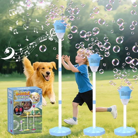 Automatic Standing Bubble Machine, Height Adjustable Up to 47 Inches, Outdoor Battery Powered Bubble Maker with Light & Music, Perfect for Parties & Birthday Gifts,Blue