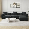 thumbnail image 3 of The Magic Home 3-Seater Convertible Modular L-Shaped Corduroy Sectional Sofa, Black, 3 of 10