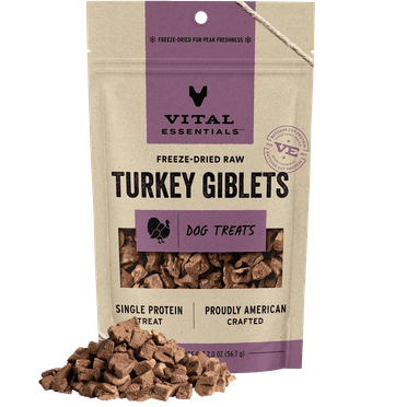 Vital Essentials Turkey Giblets Dog Treats, 2 oz | Freeze-Dried Raw | Single Ingredient | Training Treats or Meal Toppers