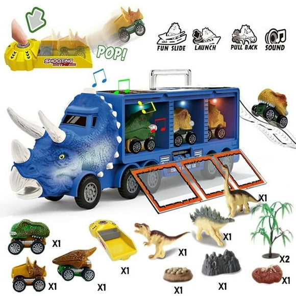 Giant Dinosaur Truck with 3 Dinosaurs and 3 Dinosaur Cars - Dinosaur Toys for Kids 3-5(Blue)