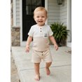 thumbnail image 5 of BemeyourBBs Toddler Baby Boy Little Brother Outfit Infant Baby Boys Summer Clothes Casual Lil Bro Letter Embroidered Waffled Short Sleeve Shirt Tops and Pockets Shorts 2 Pcs Set, 5 of 8