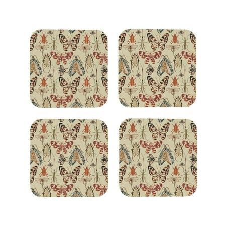 

Yiaed Watercolor Insects Print Leather Coasters for Drinks - Cup Coasters Coffee Table Kitchen Table Bar Home & Office Gifts Handmade Drink Coasters-Square