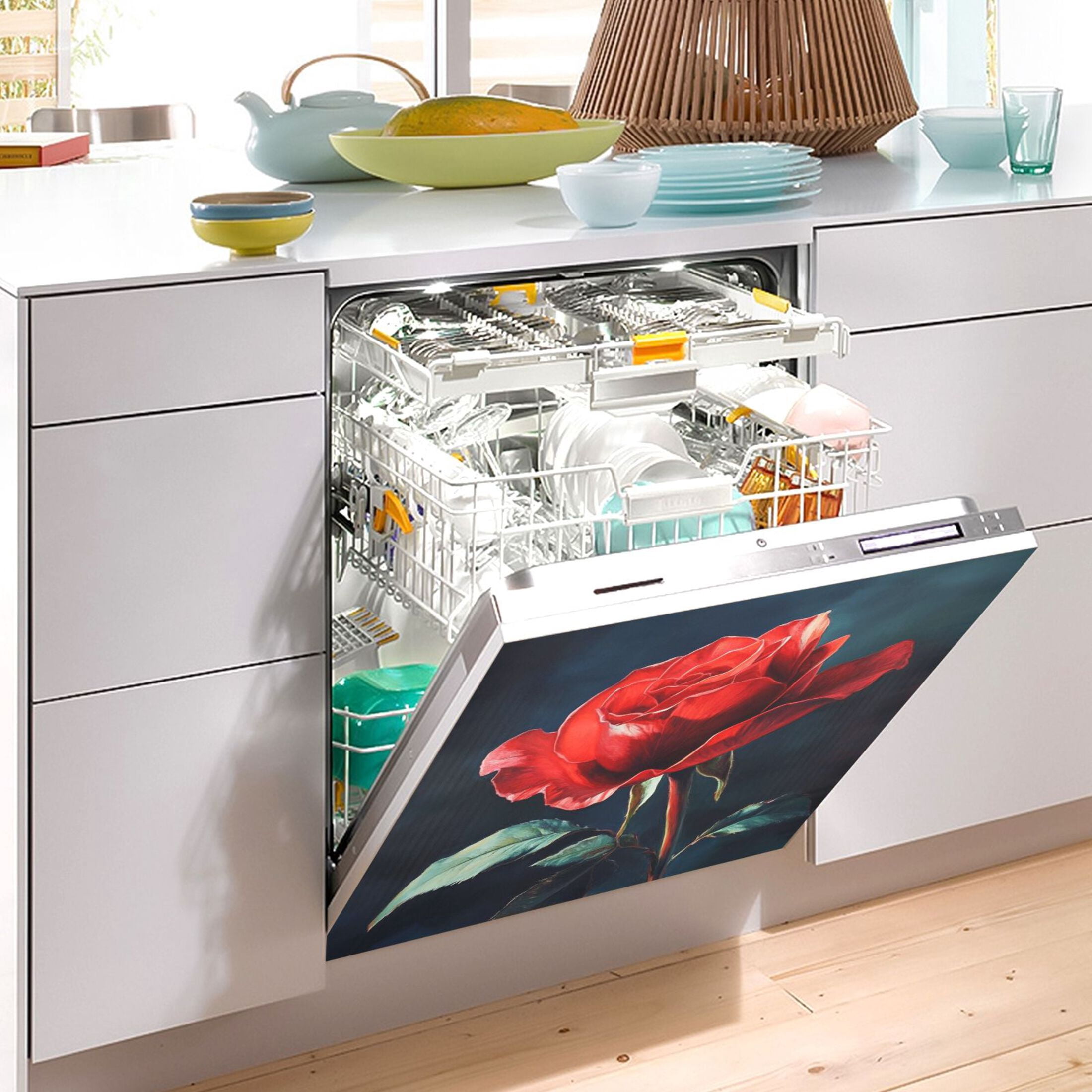 Dishwasher Magnetic Sticker 23x26 Inch Refrigerator Magnetic Sticker Washing Machine Magnetic Sticker Kitchen Panel Magnetic Sticker Home Decor Big Red Rose