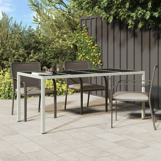 vidaXL Table de Jardin Blanc 190x90x75 cm Verre Trempé et Rotin Poly