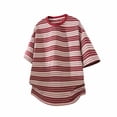 thumbnail image 4 of Holiday Shirt for Men Lightweight Striped Crew Neck Short Sleeve In A Sporty Style Mens Summer Tops,Red,S, 4 of 4