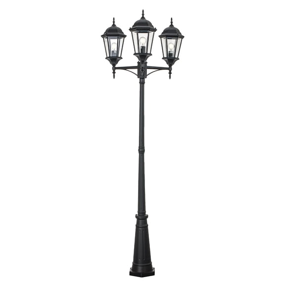 Three Light Black Clear Beveled Glass Post Light