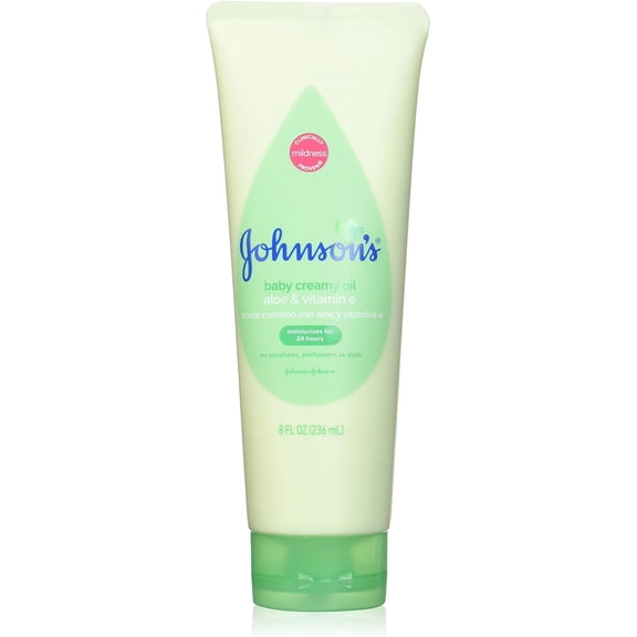 Johnson's Baby Creamy Oil with Aloe & Vitamin E for Delicate Skin, Non-Greasy Moisturizing Baby Body Lotion for Soft Skin, Hypoallergenic & Free of Parabens, Phthalates, & Dyes, 8 Fl. Oz