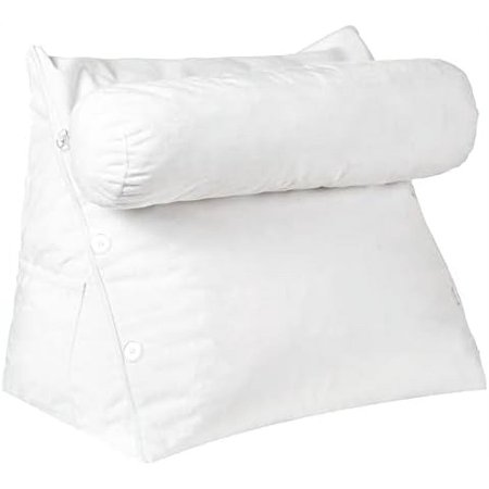 Extra Large Wedge Shaped Reading And TV Pillow With Adjustable Neck Pillow, White