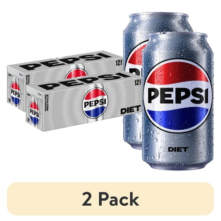(2 pack) Diet Pepsi Cola Soda Pop, 12 fl oz, 12 Pack Cans