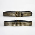 thumbnail image 4 of Defitshape Women's Metal Adjustable Grommet Belts Faux Leather Belt Steampunk Fashion Buckle Cyberpunk Groove Belt Black Gold X-Small-Large, 4 of 5