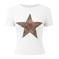 thumbnail image 3 of T-Shirts Décontractés à Manches Courtes et Col Rond pour Femmes avec Design Imprimé Léopard Étoilé pour le Printemps et l'Été, 3 of 4
