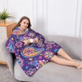 thumbnail image 5 of Oversized Wearable Blanket Hoodie,Purple Paisley and Floral Pattern Sherpa Blanket Hoodie with Super Pockets,Super Warm Fuzzy Pullover for Women & Men, 5 of 6