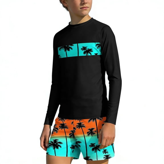 Cethrio Boys' Rash Guard Swimsuits Size 10-12, 2 Piece Long Sleeve Surfing Beach Kids Bathing Suit Mint Green
