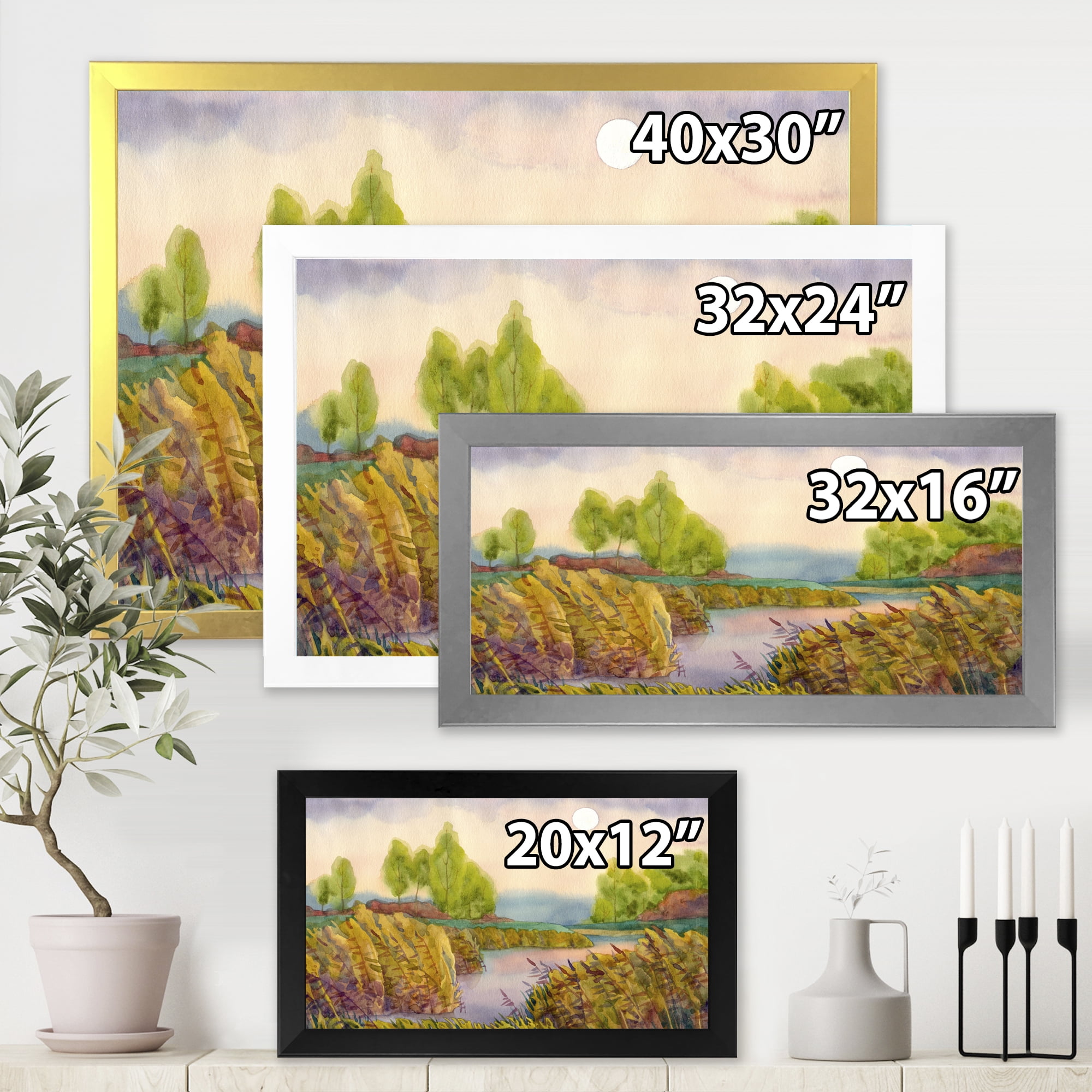 Designart 'Lake In The Reeds With Full Moon' Nautical & Coastal Framed Art Print