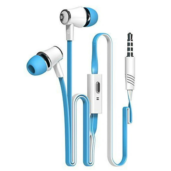 Candy Color Original Earphones with Microphone Super Bass Noodle Line Earbuds Headphones Headset for iPhone 6 6s Xiaomi Smartphone (Blue)