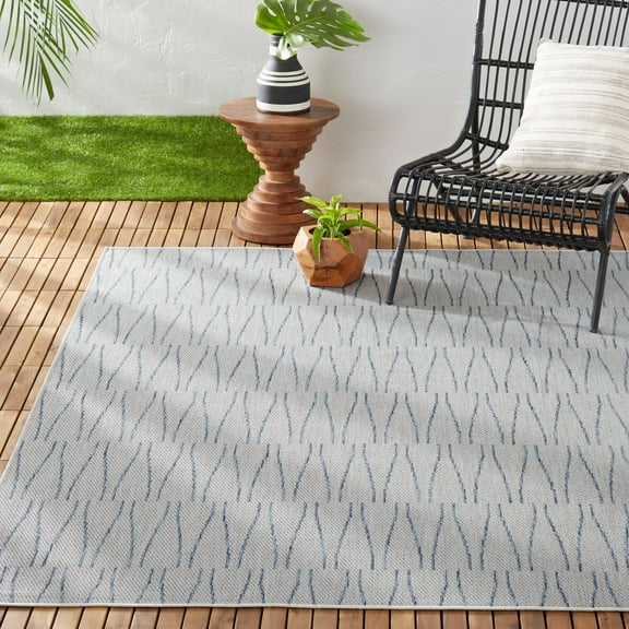 Nicole Miller New York Patio Country Willow Contemporary Geometric Indoor/Outdoor Area Rug, Blue/Grey, 7'9"x10'2"