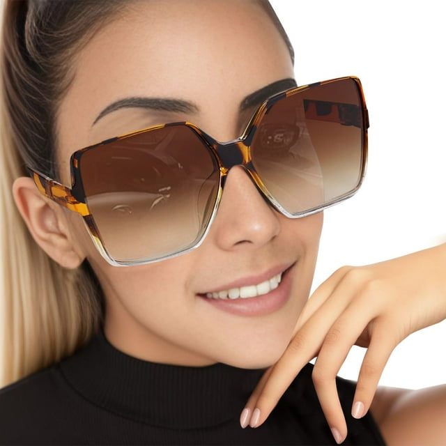 TIEVOSA Lunettes de Soleil pour Femmes Personnalité Grande Monture Lunettes de Soleil Mode (Brun)