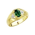 thumbnail image 4 of Rylos  Yellow Gold Plated Silver Classic 7X5MM Oval Green Sapphire & Sparkling Diamond Ring - Birthstone Jewelry for Men -Size 13, 4 of 7