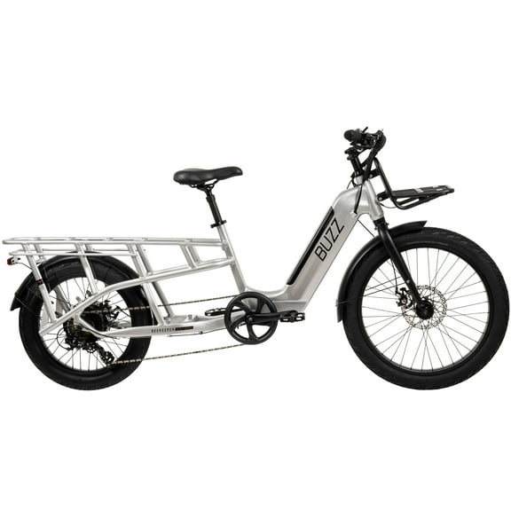 Buzz 24" Beekeeper 48V Electric Cargo Bike, Fits Riders 60" , Silver, Adult, Unisex