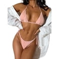 thumbnail image 3 of Seyurigaoka Women Split Bikini Sets Ribbed Sleeveless Lacing Bra with Low Waist Briefs Swimsuit Bathing Clothes Suits, 3 of 9