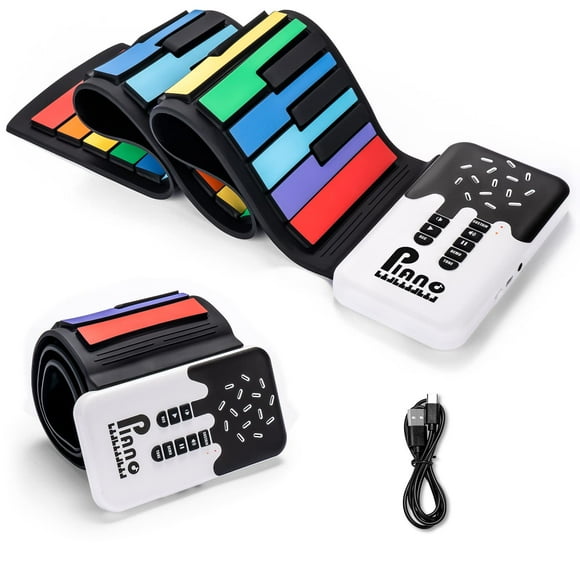 POGOLAB Piano con teclado enrollable de 49 teclas, teclado de piano plegable eléctrico digital portátil, recargable, 8 tonos, 6 canciones de demostración educativas, para regalo para principiantes (ar
